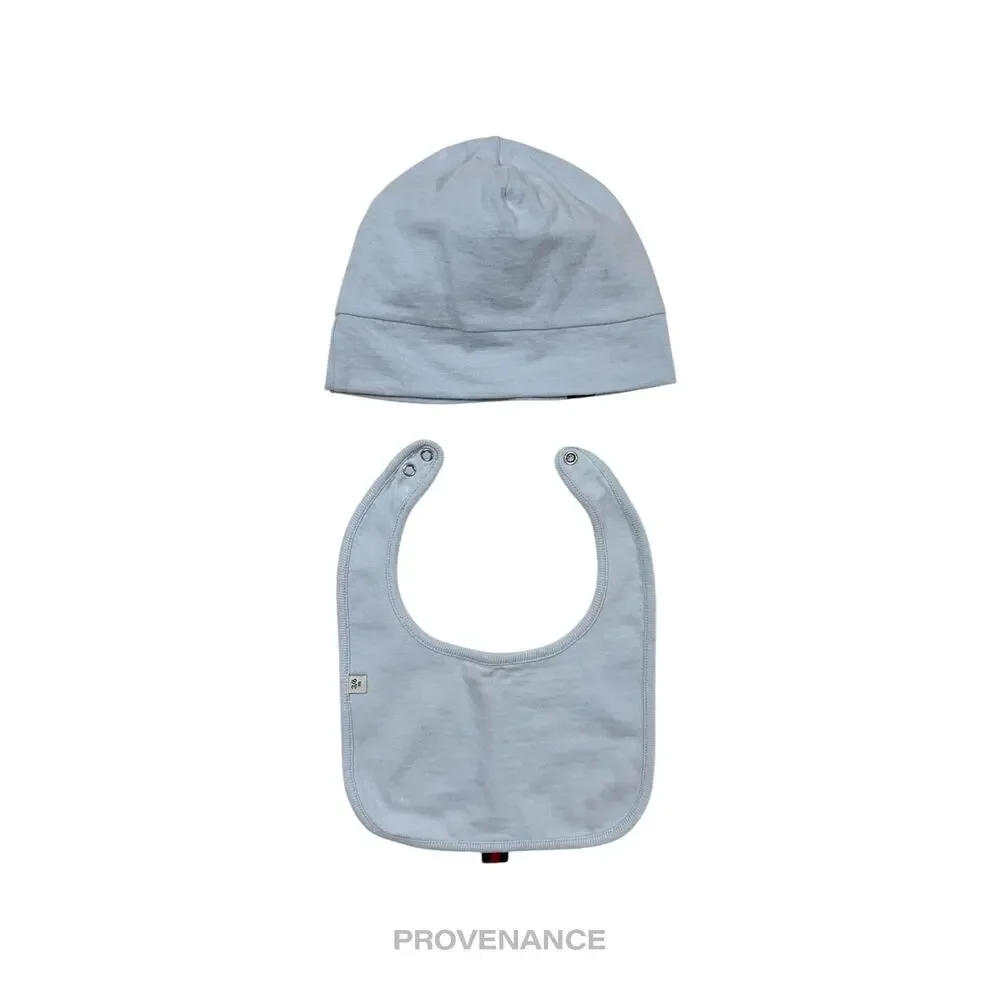 🔴 Gucci Web Baby Hat and Bib Set - Powder Baby Blue 3/6m